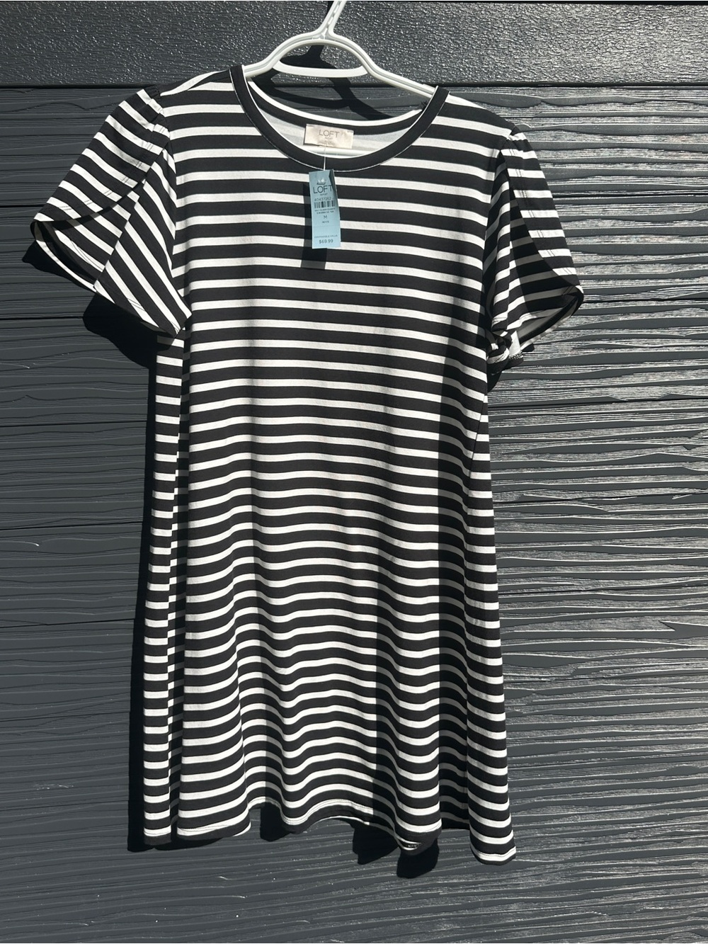 LOFT Outlet Black & White Striped Swing Dress Petite Medium NWT